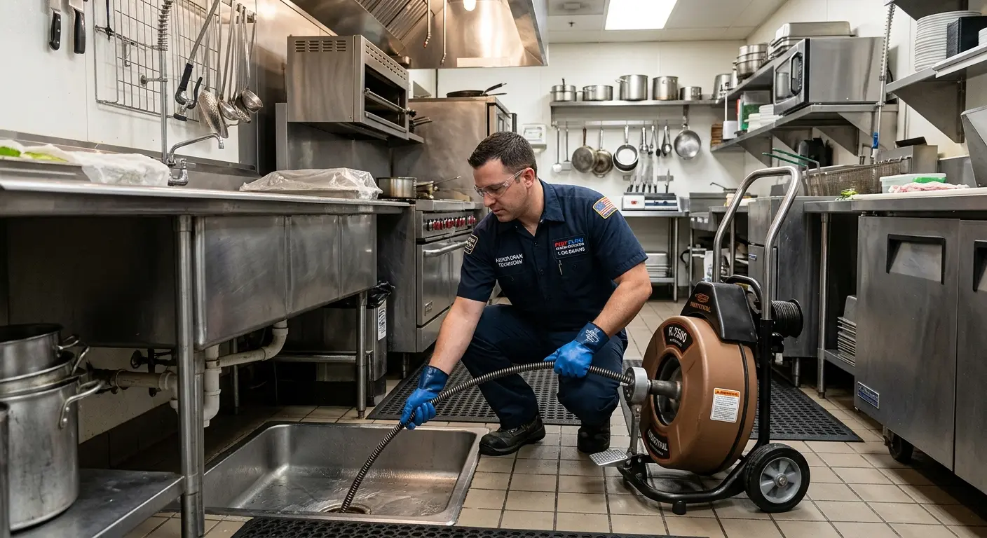 Commercial drain cleaning service in a restaurant kitchen in Foley